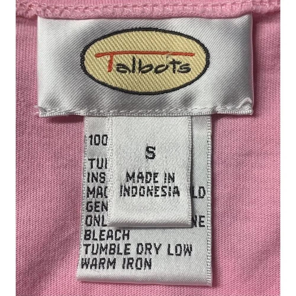 Talbots Womens Long Sleeve Cotton Tunic Top Size Small Pink Tie Collar  Peekhole - Picture 2 of 6